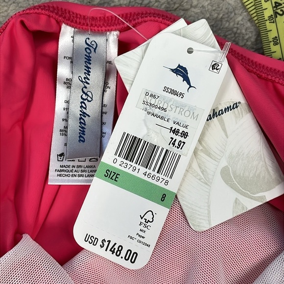 NWT Tommy Bahama Tie Front Wrap One Piece Swimsuit Pink Flattering Sz 8 - Picture 6 of 10